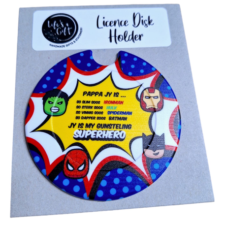 Father's Day Licence Disk Holder - Pappa Hulk, Ironman, Spiderman & Batman Image