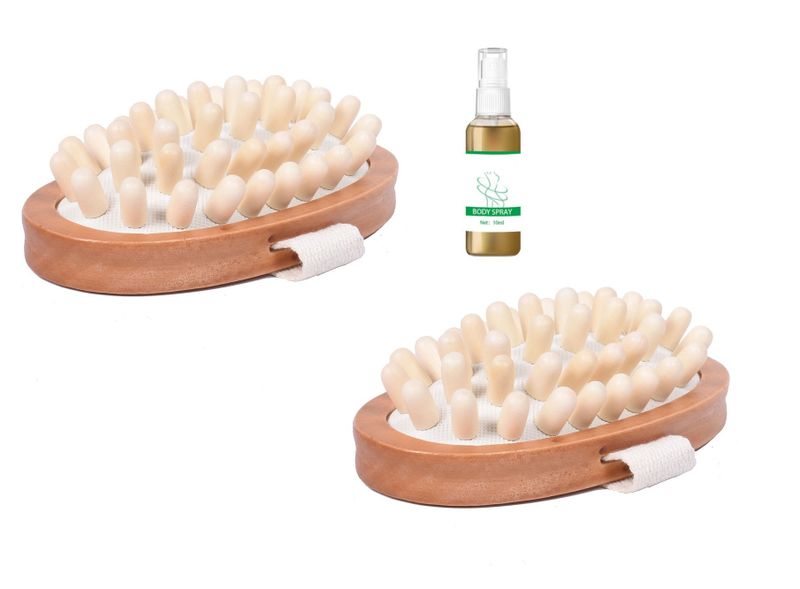 Cellulite Massage &amp; Circulation Brush with Wooden Handle &amp; Strap