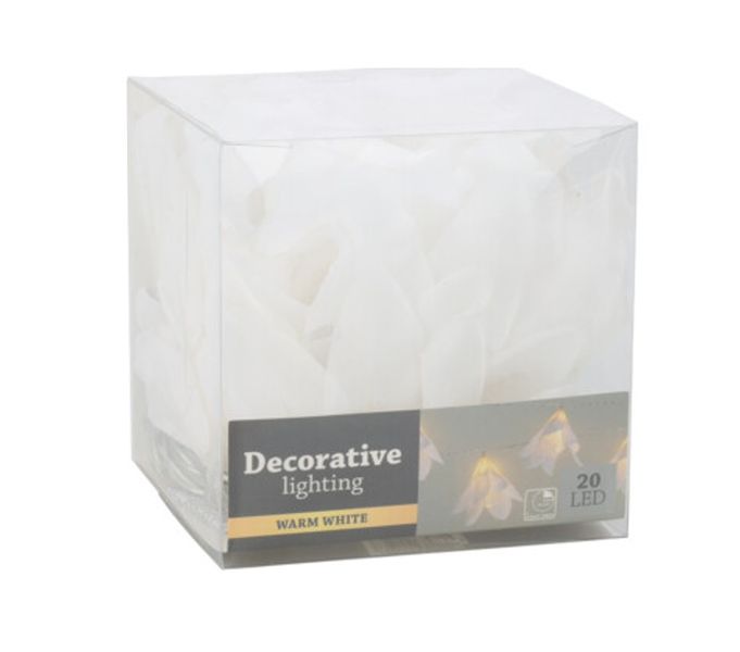 LED Flower Chain with Optical Fiber - 20 Warm White LEDs, Timer