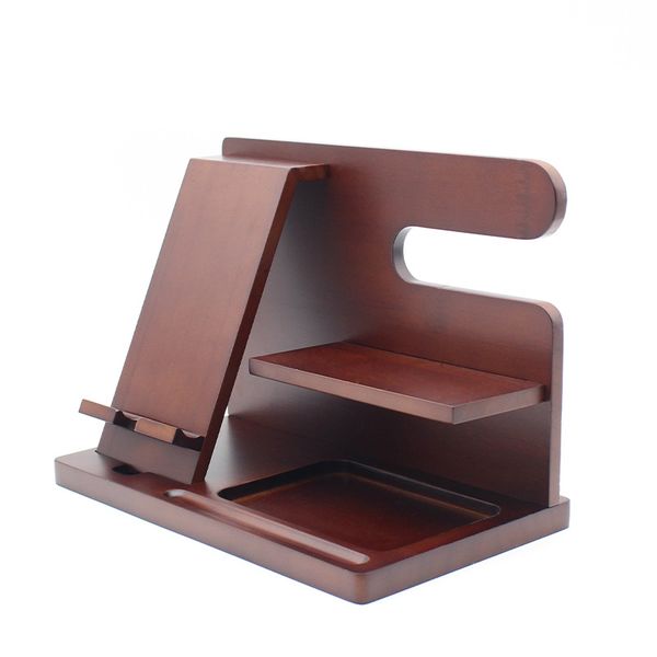 Wooden Docking Station and Accessory Organizer - Dark Brown