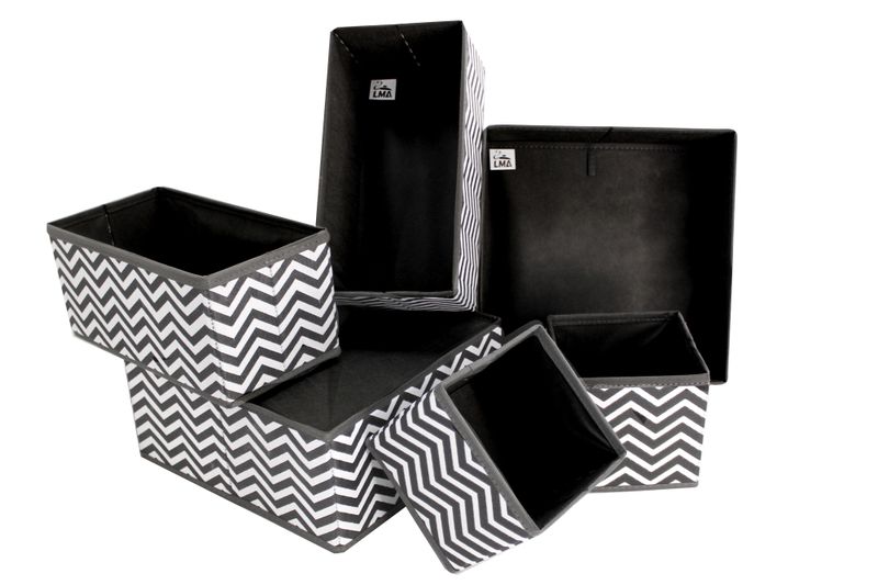 LMA 6 Piece Collapsible Cloth Storage Organizers L. Grey Printing Black