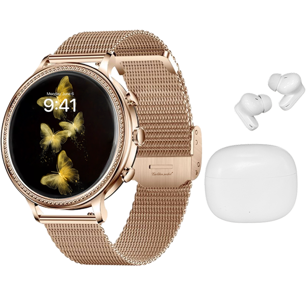 Golden Perfect Women's Smartwatch &amp; Earbuds Gift Set - Romantic Choice