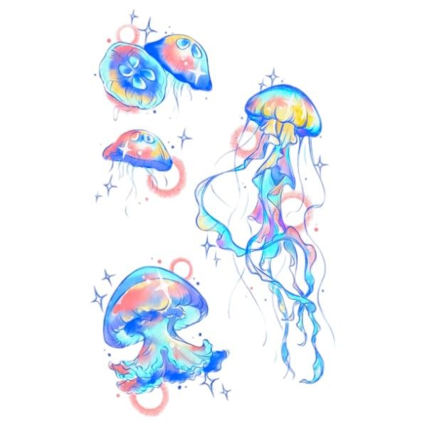 Jellyfish Temporary Tattoo Sticker With Various Designs - Multicolor