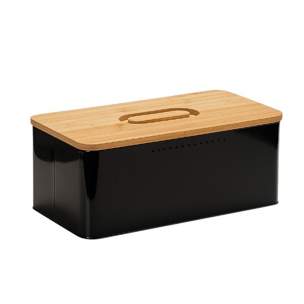 Rectangular Bread Box With Bamboo Lid - Black