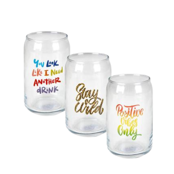 Tumbler Glass Can Shape with Print 473ml - Pack of 3