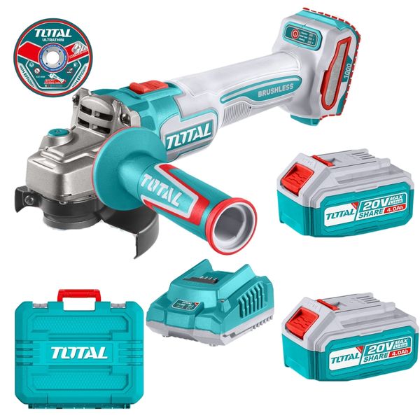 Total Tools - Cordless Angle Grinder (20V) with 2 × 4Ah Batteries &amp; Charger