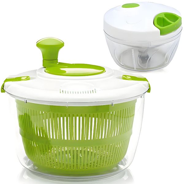 2 Piece Salad Spinner Dryer 5L Twista Pull Chopper Manual Vegetable Drainer