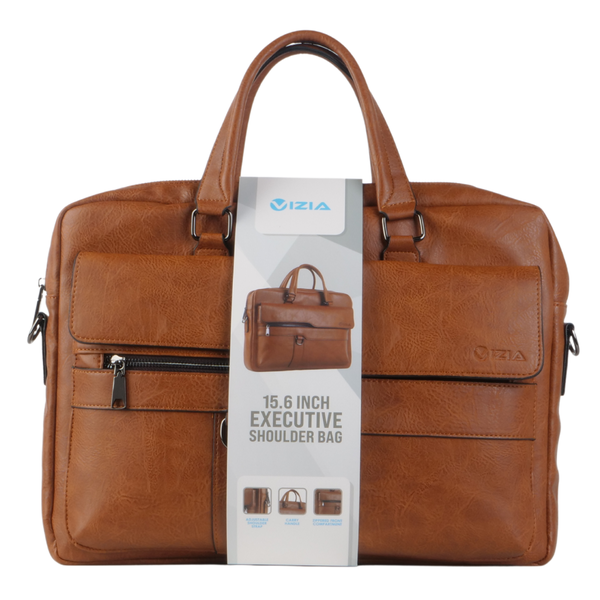 VIZIA 15.6 Inch Faux Leather Laptop Briefcase Bag - Brown