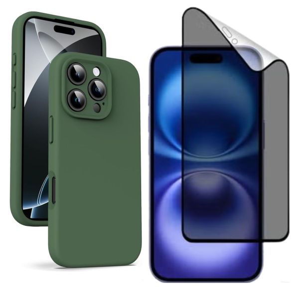 Silicone Cover Compatible With i Phone 15 pro max - Case + Matte Privacy Gl