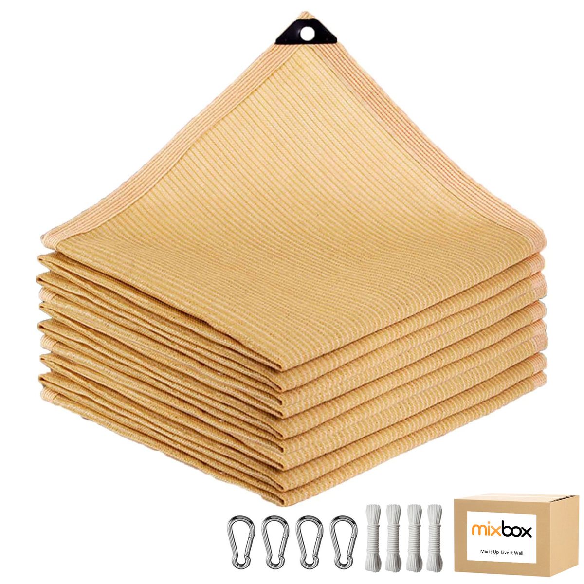 Mix Box Sun Shade Sail, Beige,3mx3m,UV Block Sunshade Canopt & hardware Kit