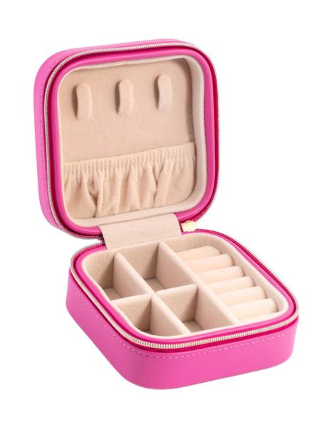 Hot Pink Faux Leather Compact Square Jewellery Box