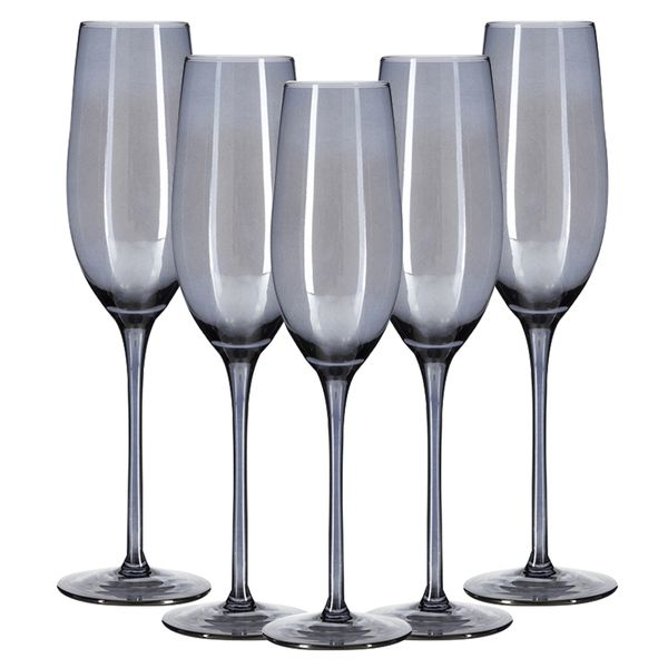 Premium Elegant Hand Blown Champagne Flutes Glasses - Set of 6