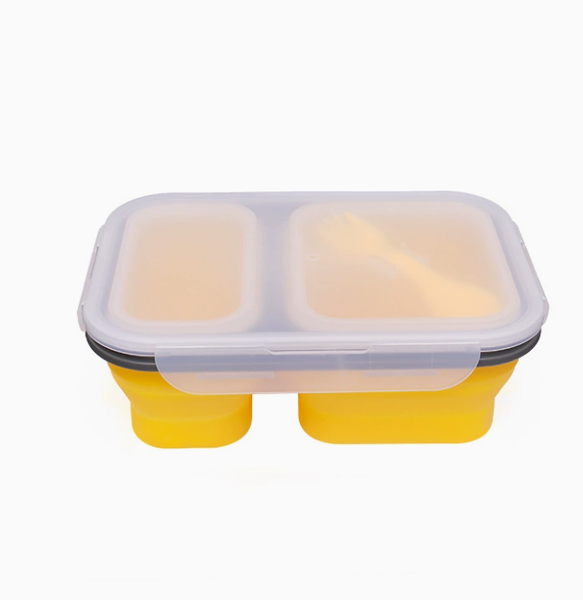 Silicone Folding Lunchbox With Spoon And Fork, Yellow