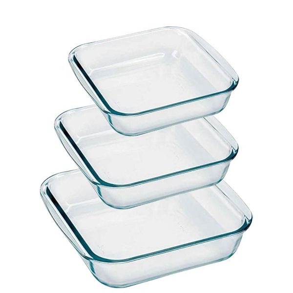 Set Of 3 Glass Square Lasagna Dish