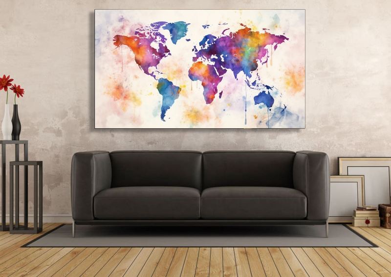Canvas Wall Art - Watercolor World Map - HC0909