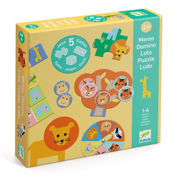 Djeco 5-in-1 Classic Educational Games Set - Wild Animals