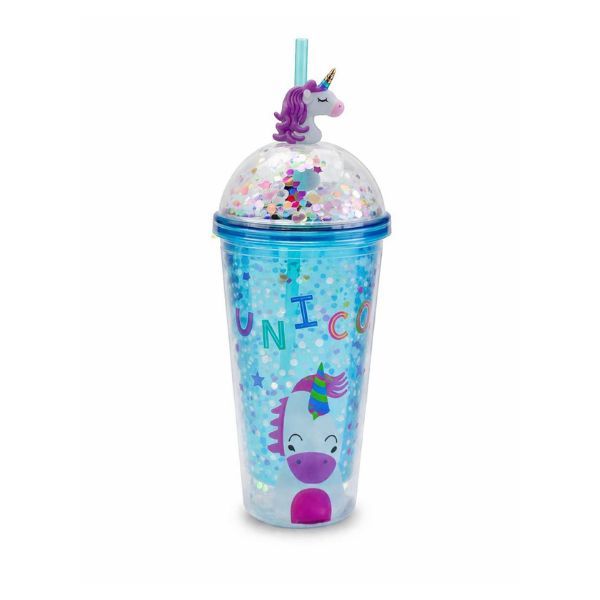 Unicorn Drinking Cup with Straw and Lid - 450ml Reusable Sky Blue