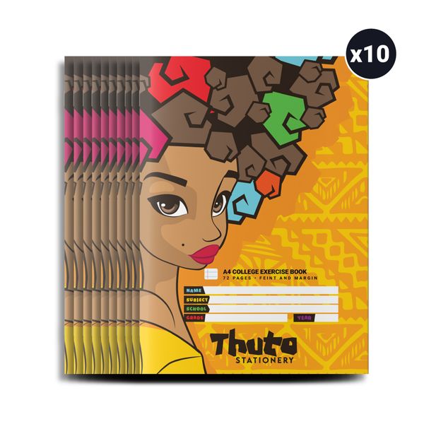 Thuto A4 72 Pages Feint &amp; Margin Exercise Books (Pack Of 10) - Soul Sister
