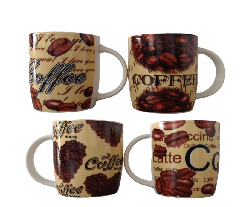 Assorted Design Ceramic Coffee Mugs - Set of 4
