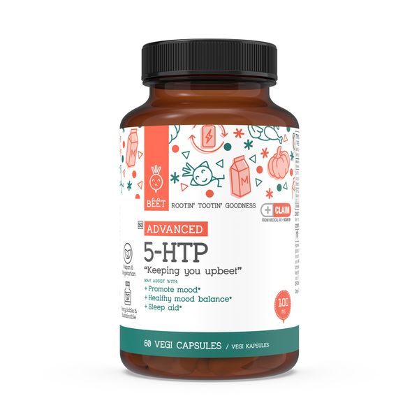 5-HTP 100mg with Vitamin B6 15mg Supplement Vegan 60 Vegi Capsules