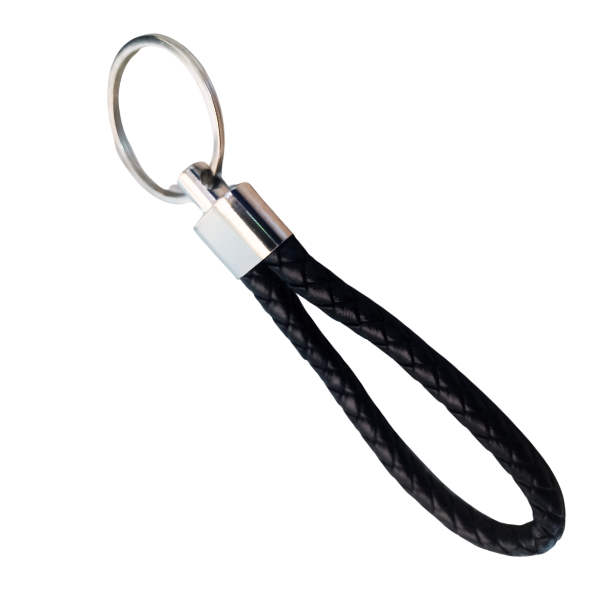 Keyring with Stainless Steel Accent - Stylish Black Braided and Modern Feel