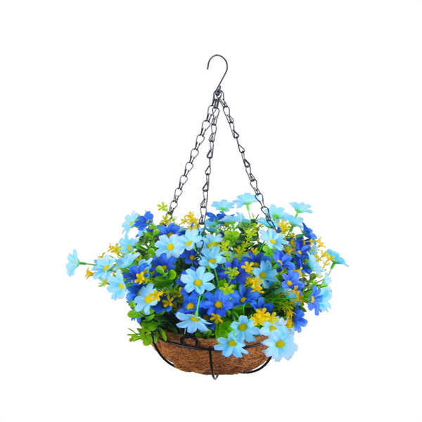 Artificial Hanging Flowers in Basket for Lawn Decor Indoor-Blue