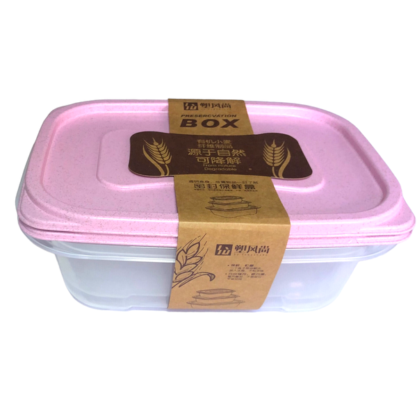 Wheat Straw Food Storage Preservation Box 1.5L - Pink -2 Pack - Rectangular