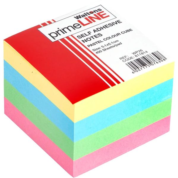 Primeline Pastel 5Colour Memo Cube Self Adhesive 400 Sheets x4