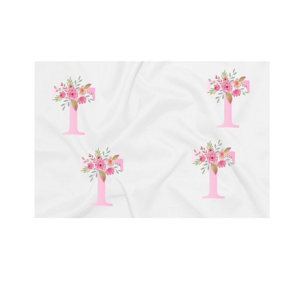 Baby Blanket - Pink Flowers - Letter T