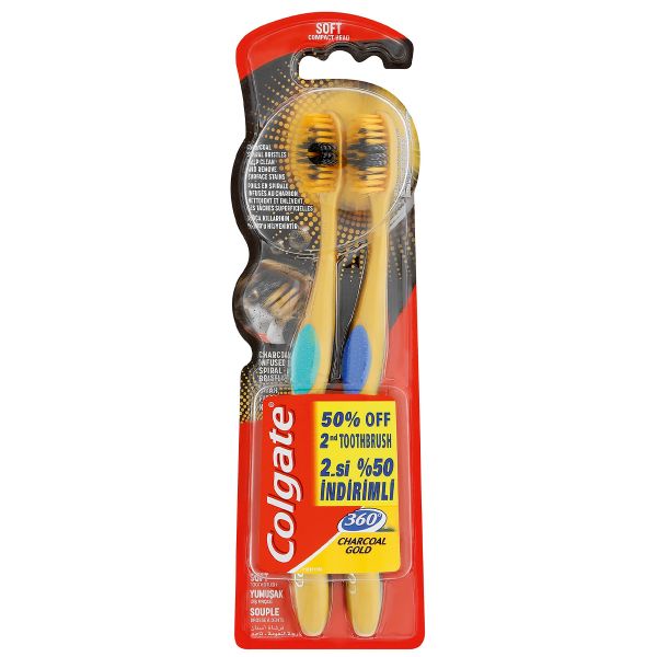 Colgate 360 Charcoal Gold Soft Toothbrush - 2 Pack