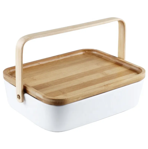 Assembled 4 Piece Lunch Box With Bamboo Cover Fruit Container