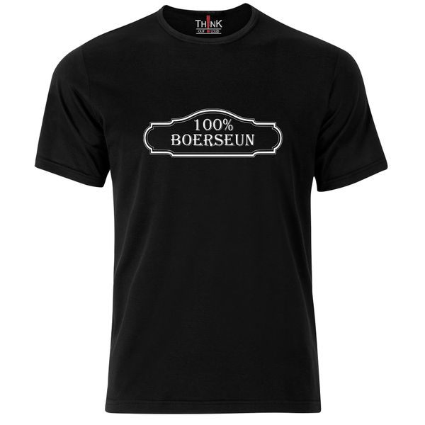 Think Out Loud Mens "100% Boerseun" Short Sleeve Tshirt Black