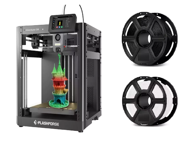 Flashforge Adventurer 5M 3D Printer + CS PLA Black &amp; White Filament