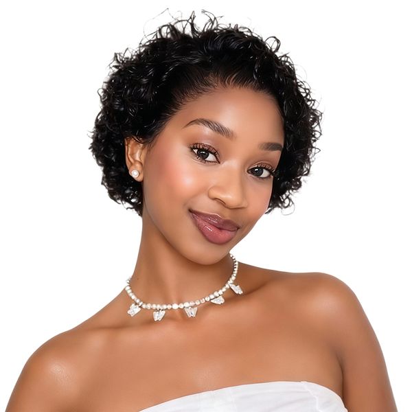 Short Water Curly Pixie Wig-Brazilian Hair Lace Front Wig Golden Perfect