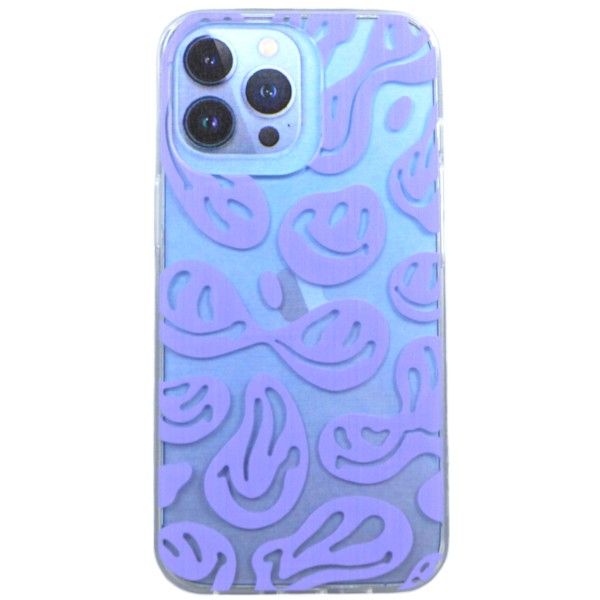 Purple Abstract Smiley Print Phone Case Compatible with iPhone 13 Pro - Transparent