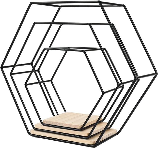 Metal Wall Decor Hexagon Shelf Set