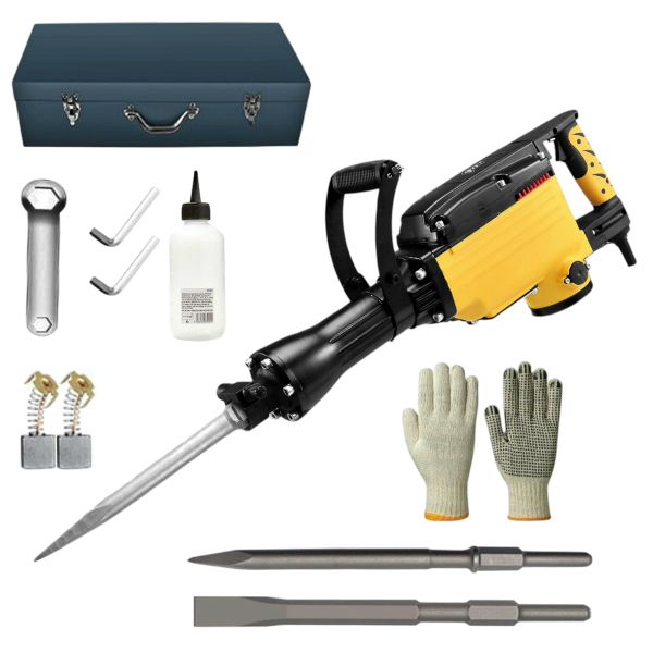 3600W Demolition Jack Hammer Concrete Breaker, Gloves, Bits &amp; Case - Yellow