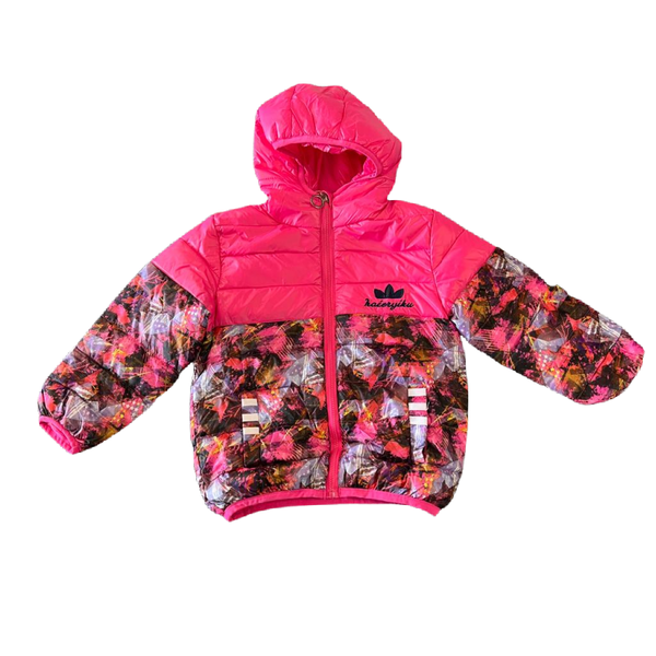 Kids Hooded Coat and Outwear Jacket-Pink with Prints