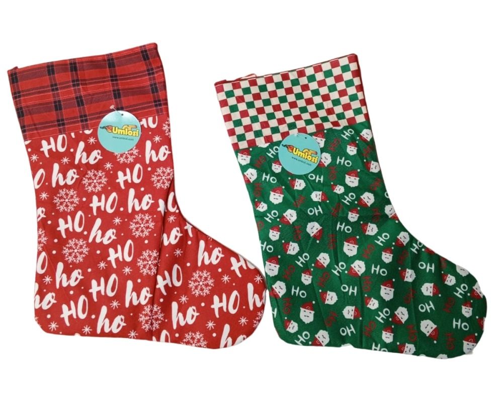 Christmas Stocking - 2 Pack- Ho Ho Ho Design - 37cm Tall