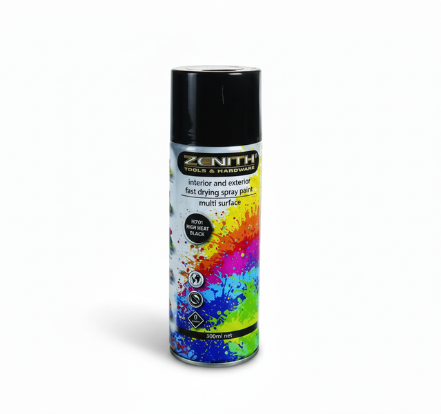 Zenith Heat-Resistant Spray Paint 300ml Black for Metal and Wood
