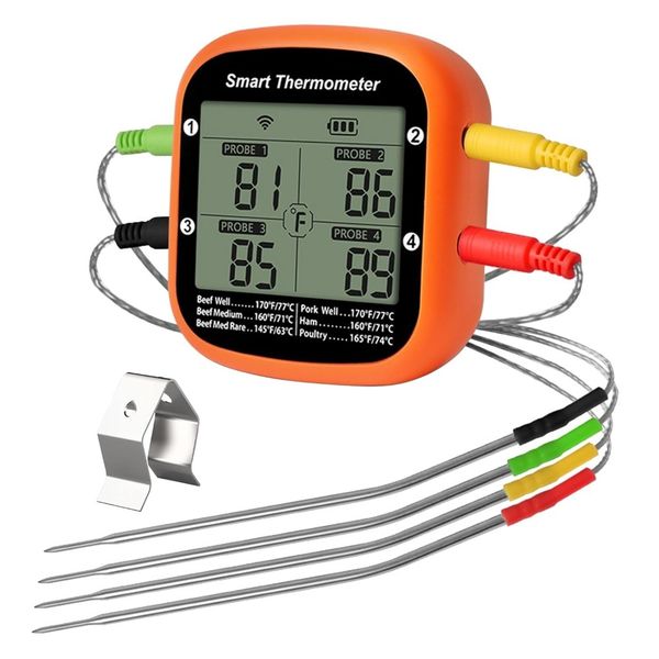 Wireless Meat Thermometer with 4 Probes, Smart Digital Food Thermometer