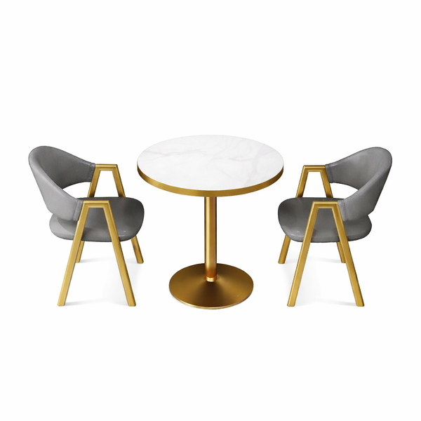 Modern Marble Round Dining Table with Chair Set (3-Piece)