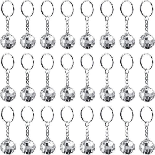 24 Pack Mini Mirror Disco Ball Keychain for Party Favors Set