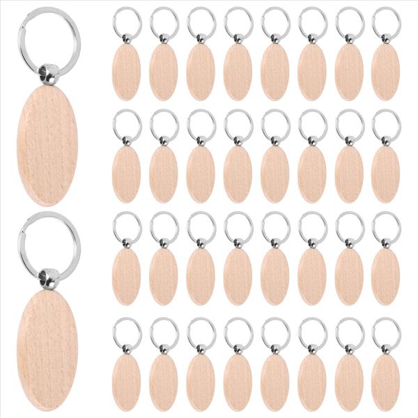 50 Pieces Wooden Keychain Oval Wood Engraving Blanks(Oval)
