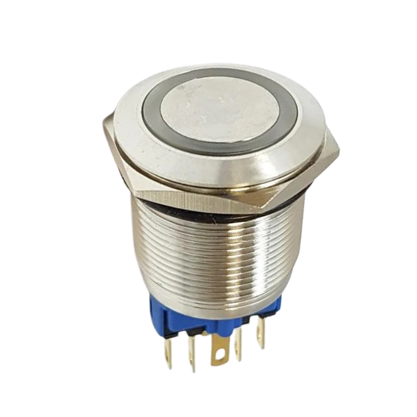 AVP22F-L3SCG12 - 22mm Latching Push Button, Green LED, 1NO/1NC, IP67