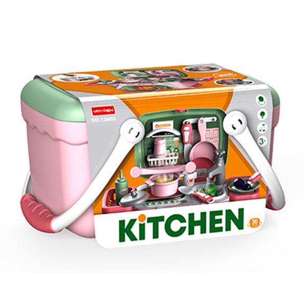 Kids Pink Kitchen Pretend Basket Playset