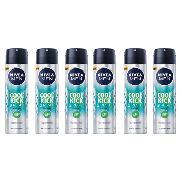 NIVEA MEN Cool Kick Fresh Anti-perspirant Deodorant Spray, 6x150ml