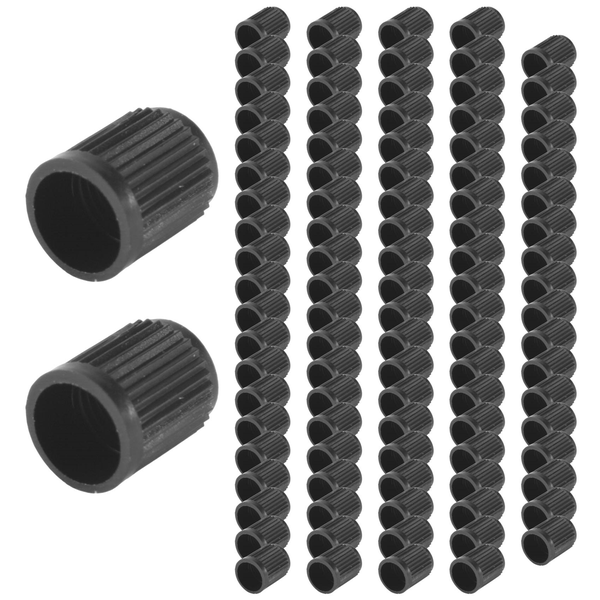 Set of 100 - Black Plastic Replacement Valve Caps Compatible with Universal