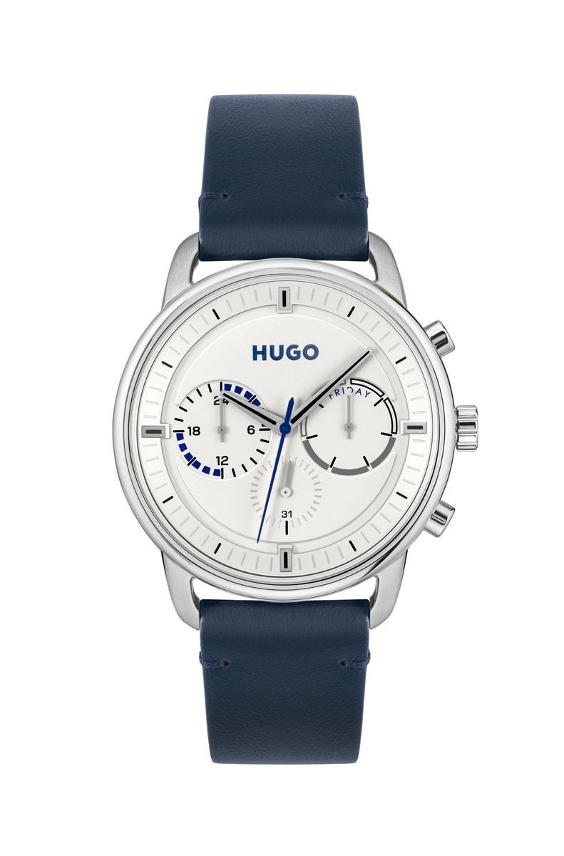 Hugo Watch 44mm Case, White Dial, Blue Leather Strap Shop Today