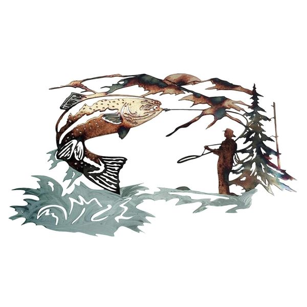 Decor Outdoor and Indoor Fishing Design Metal Wall Art - 30cm x 20cm